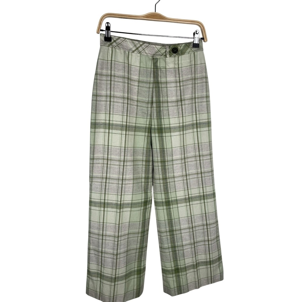 Vintage 70s Plaid Pants Wide Leg High Waist 28X25.5  Polyester Wool